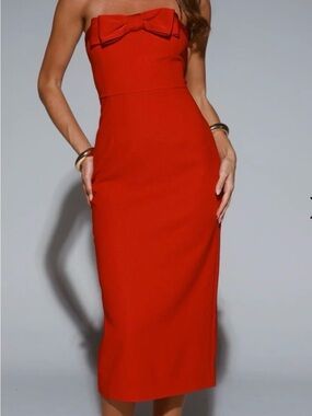 NWOT Hello Molly Strapless Red Midi Dress with Bow Accent
